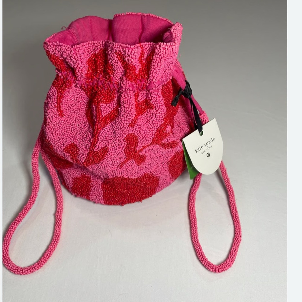 Kate Spade Pink and Red Beaded Bucket Bag